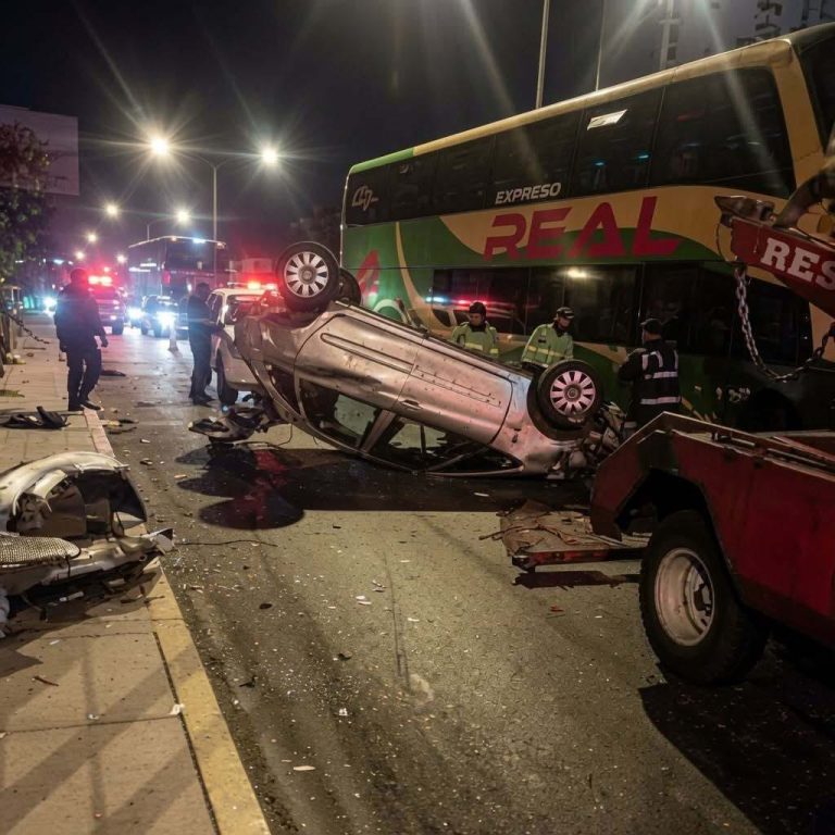 Colisión frontal entre un automóvil y un autobús deja una persona fallecida y tres heridos graves