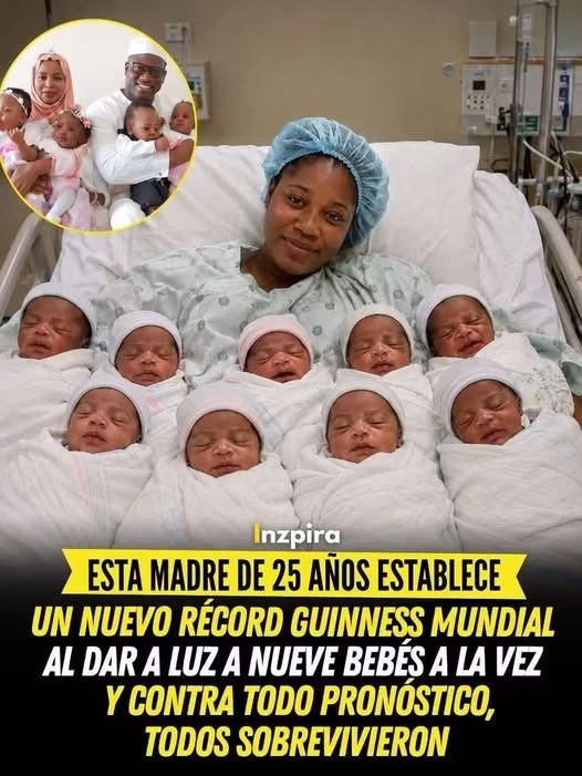 Mujer de 25 años recibió a nueve bebés en un nacimiento que estableció un récord mundial