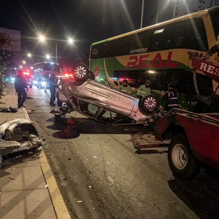 Grave accidente nocturno entre un automóvil y un autobús moviliza a los equipos de emergencia